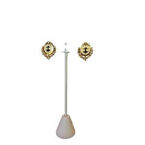 Vintage Gold Tone Ivory Enamel Anchor Nautical Pierced Earrings